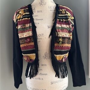 Vintage Joyou Fringe Cotton Western Bolero Jersey Knit Removeable Shoulder Pads